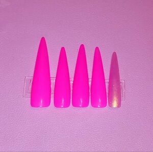 10pcs 3XL Stiletto Pink With Shimmer Accent Press On Nails